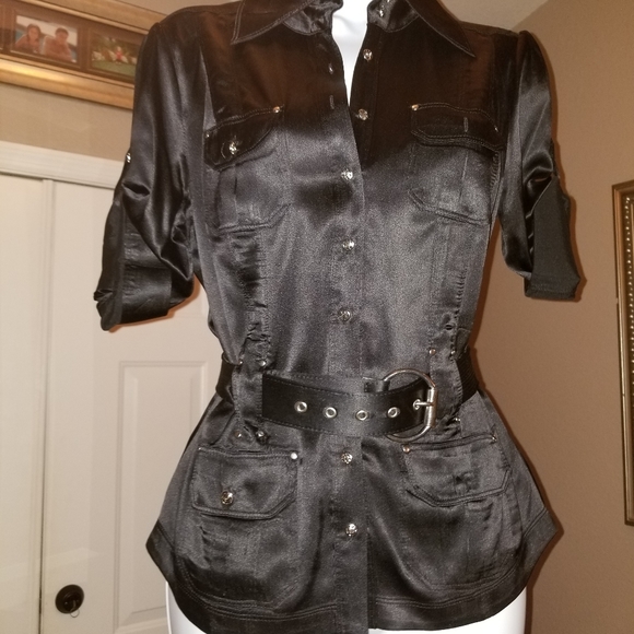 bebe black button down blouse - Picture 7 of 13